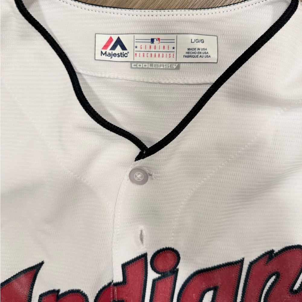 Majestic White Jersey with Red Script Indians - Picture 5 of 6